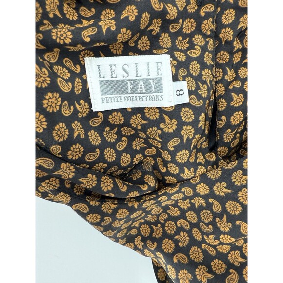 VINTAGE 80'S LESLIE FAY WOMEN'S BLACK/GOLD  MEDALLION BLOUSE SIZE PETITE 8 EUC - Picture 3 of 8